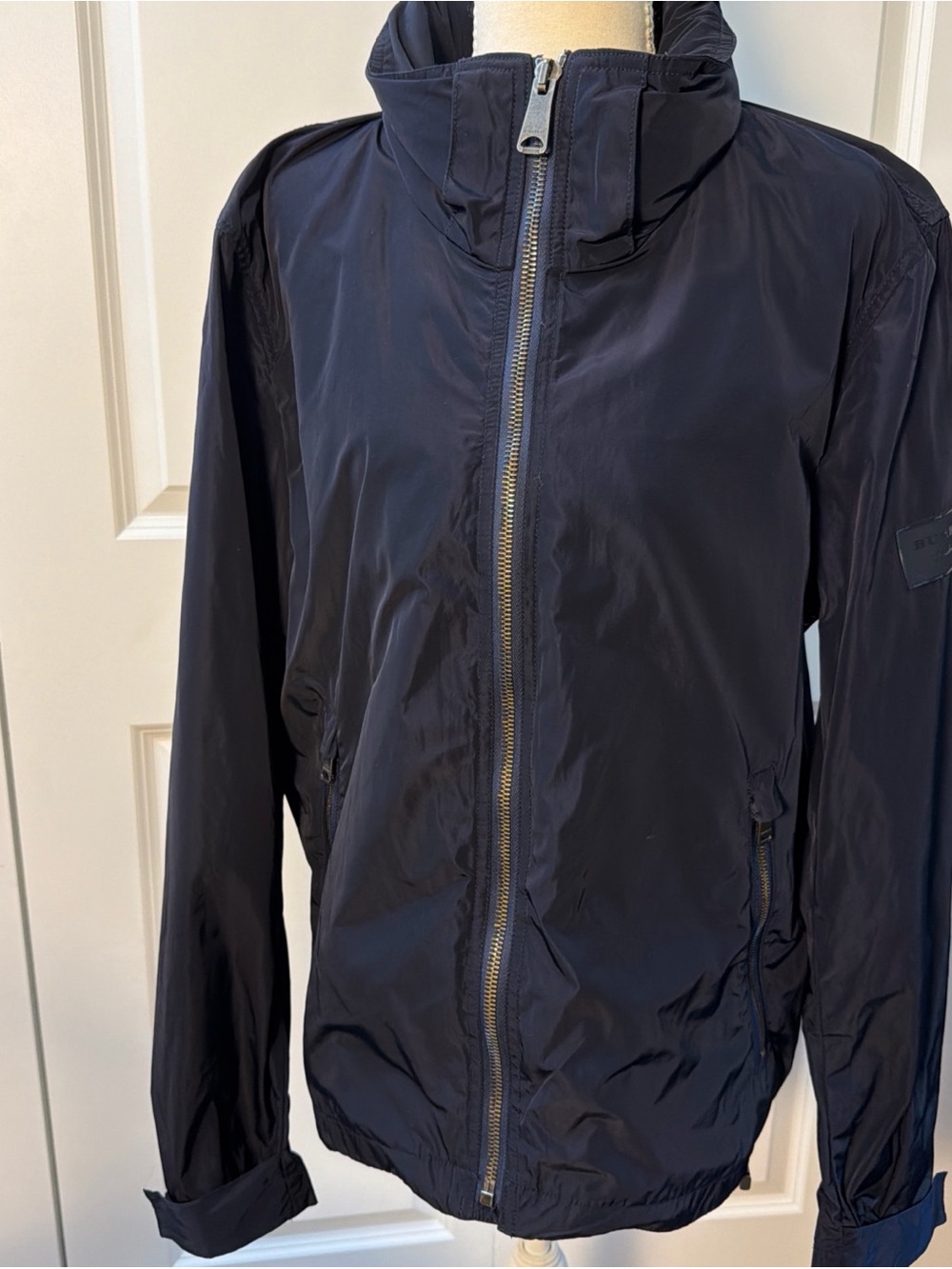 Burberry Navy Lightweight Zip Jacket with stowaway hood